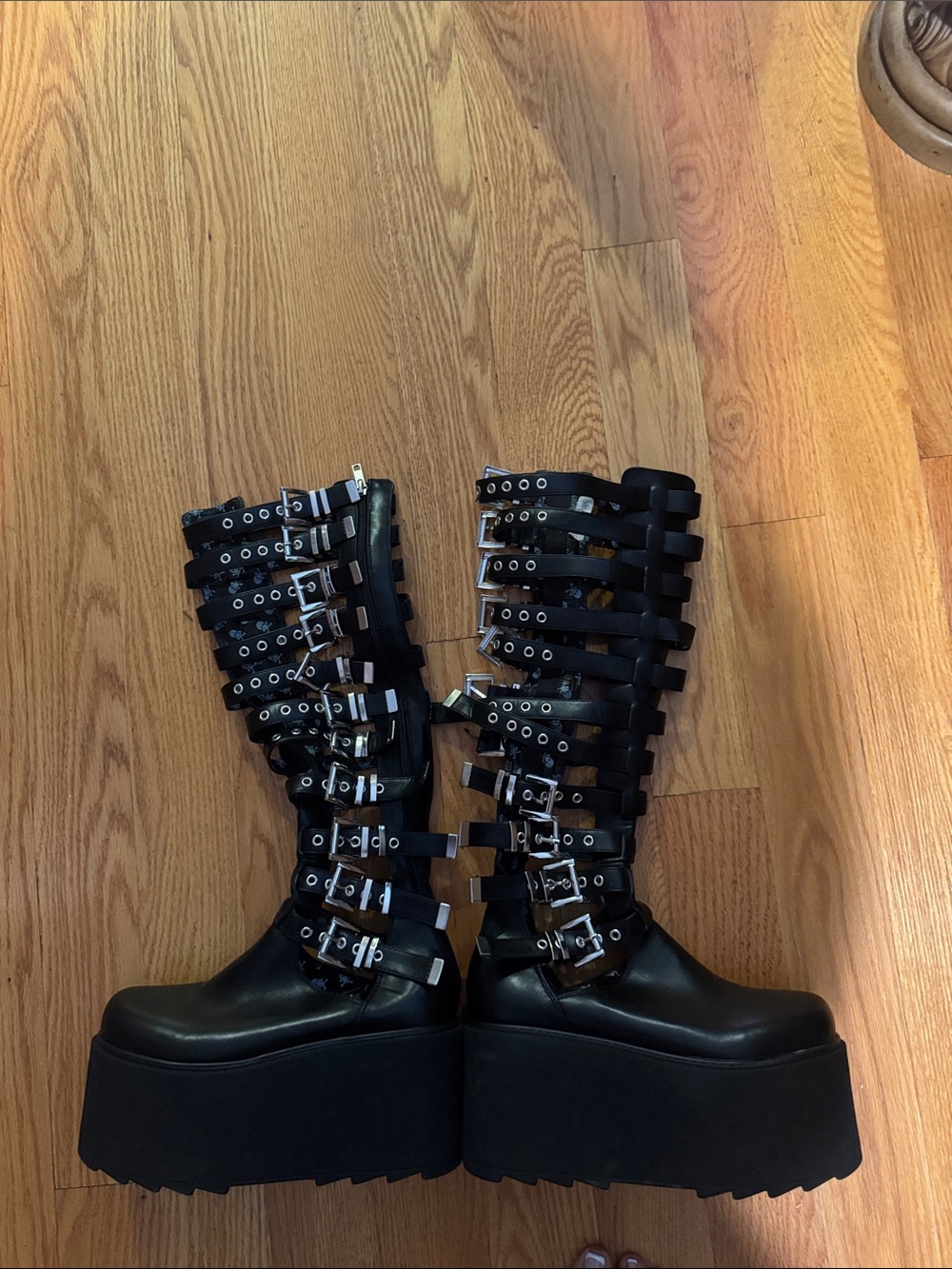 Moda Black Strappy Lace-Up Platform Knee Boots